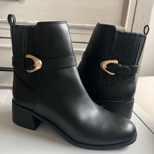 Dolce Vita Black Leather Ankle Boots with Gold Buckle